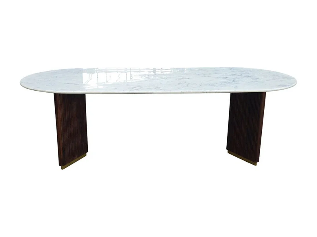 Table de salle à manger ORION – Ovale 240 cm – Plateau en marbre blanc – Pieds bois et métal – Style chic