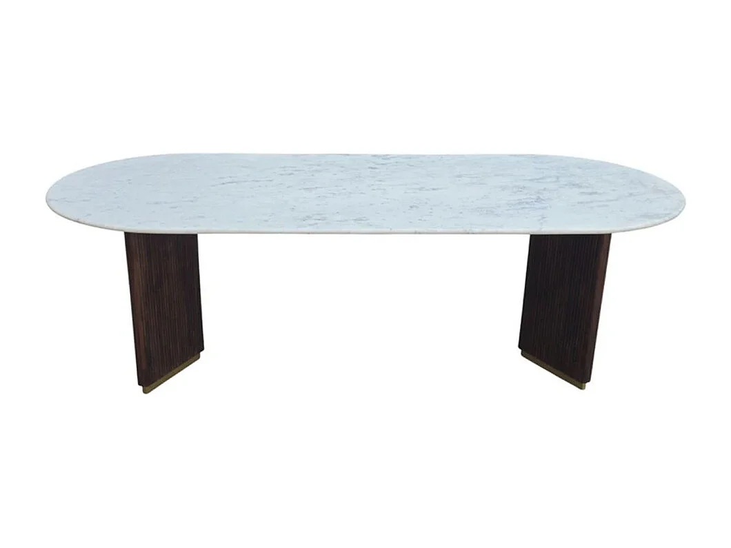 Table de salle à manger ORION – Ovale 240 cm – Plateau en marbre blanc – Pieds bois et métal – Style chic