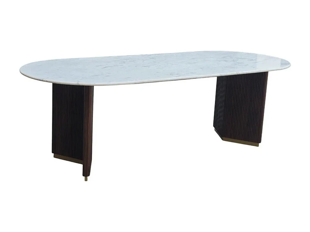 Table de salle à manger ORION – Ovale 240 cm – Plateau en marbre blanc – Pieds bois et métal – Style chic