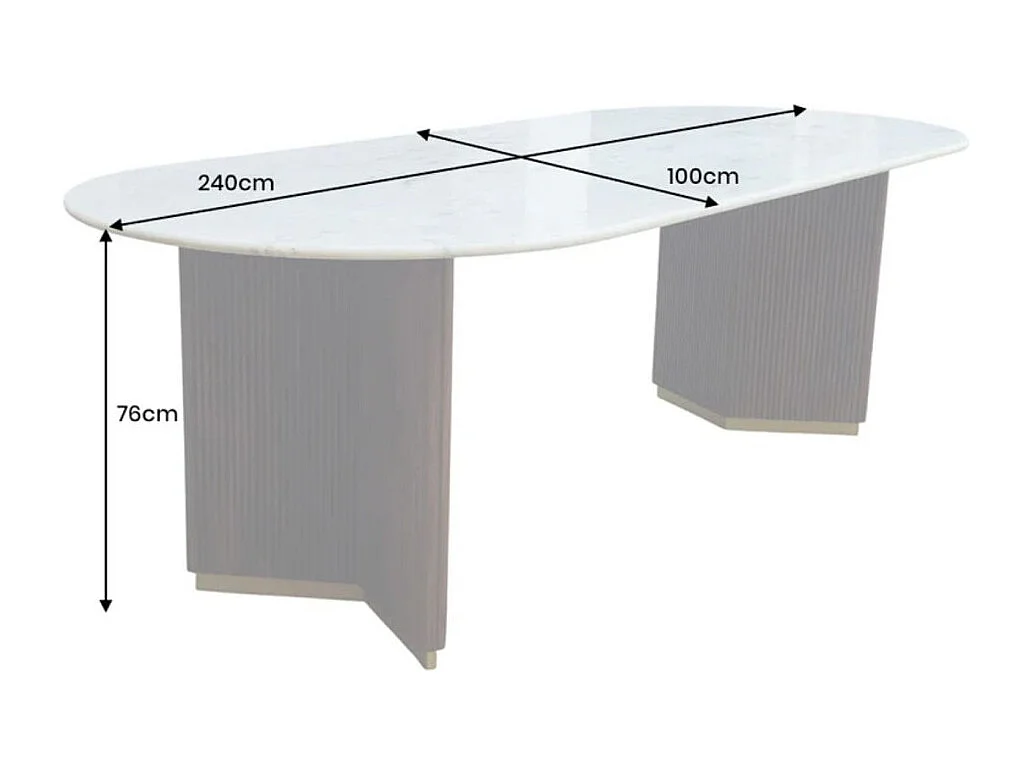 Table de salle à manger ORION – Ovale 240 cm – Plateau en marbre blanc – Pieds bois et métal – Style chic