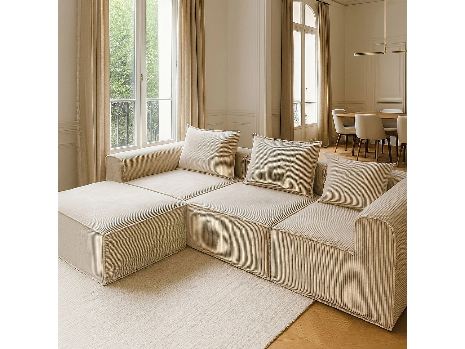 Now's Home - Canapé D'angle Compressé En Velours Côtelé Taupe Cocoon
