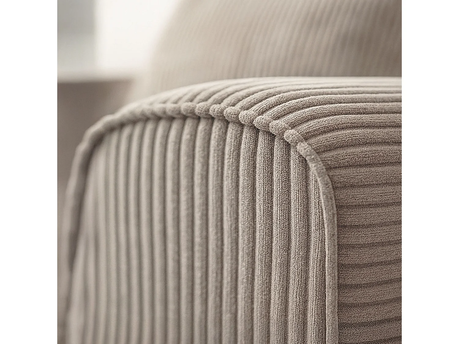 Canapé d'angle compressé 5 places en velours cotele taupe NOW 270x170x58 cm