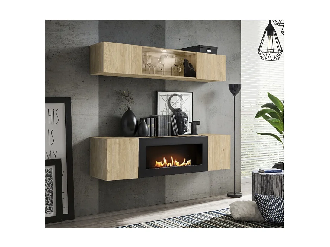 Vitrine horizontale FLY – 1 porte partiellement vitrée avec LED – Chêne clair