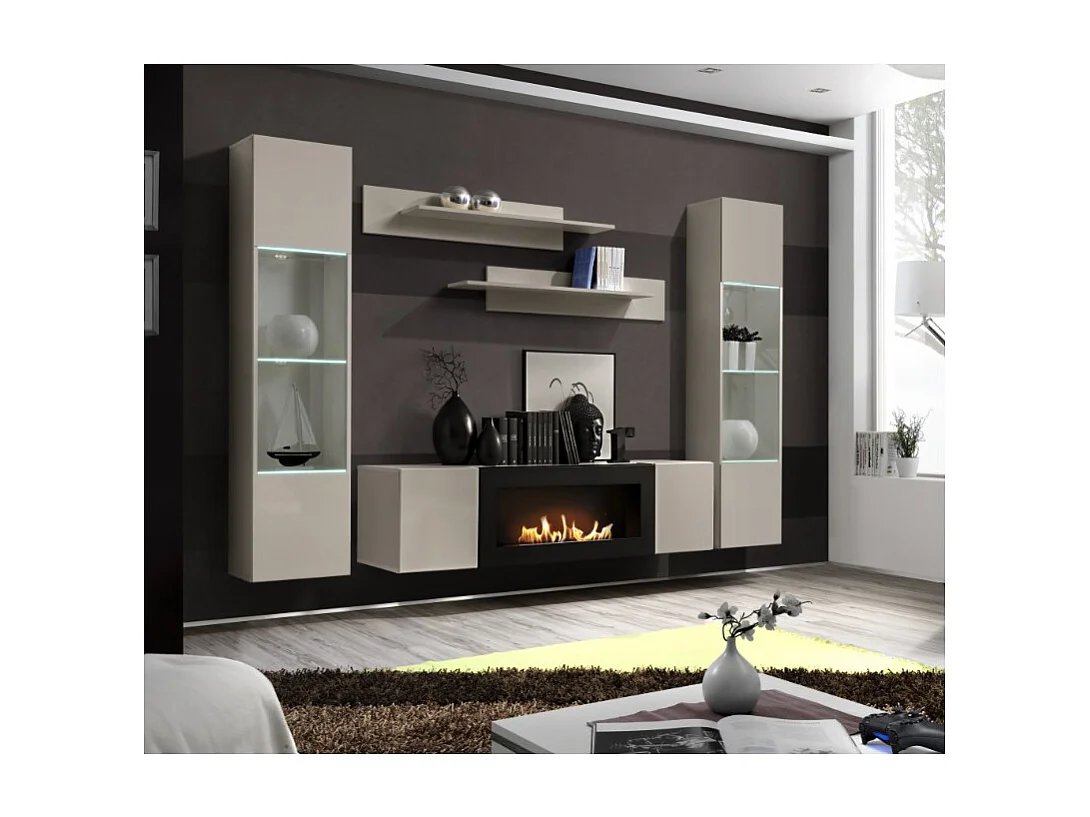 Vitrine FLY cachemire avec LED – 1 porte partiellement vitrée