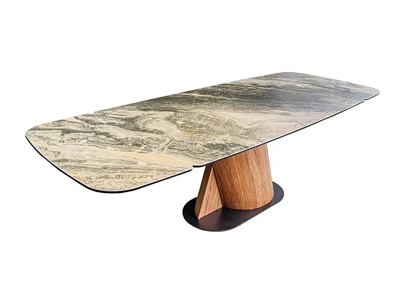 Table de salle à manger VORTEX – Extensible 180 à 260 cm – Plateau céramique aspect marbre beige – Pieds métal – Style moderne