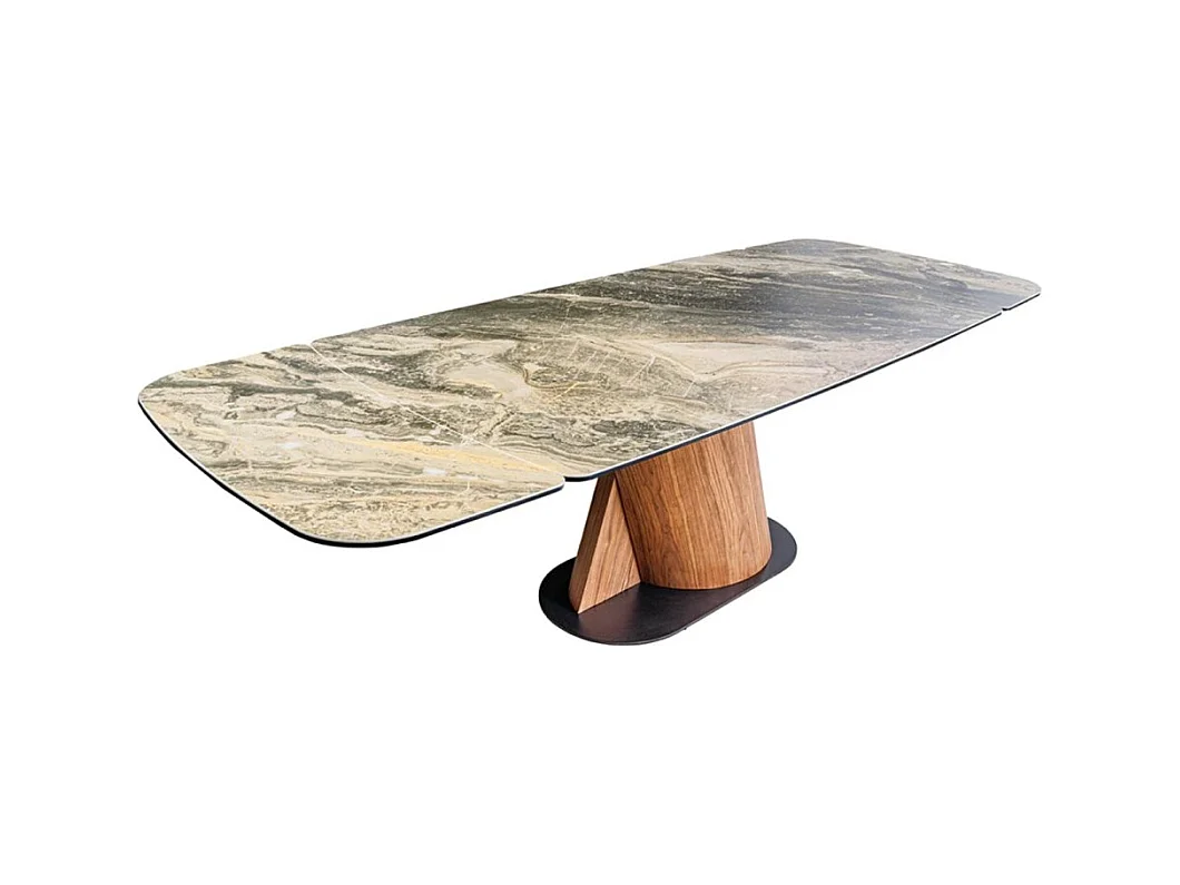 Table de salle à manger VORTEX – Extensible 180 à 260 cm – Plateau céramique aspect marbre beige – Pieds métal – Style moderne