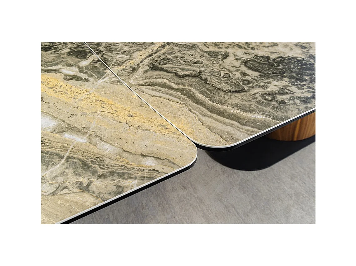Table de salle à manger VORTEX – Extensible 180 à 260 cm – Plateau céramique aspect marbre beige – Pieds métal – Style moderne