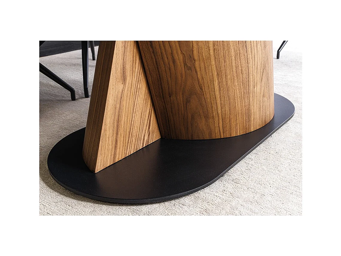 Table de salle à manger VORTEX – Extensible 180 à 260 cm – Plateau céramique aspect marbre beige – Pieds métal – Style moderne