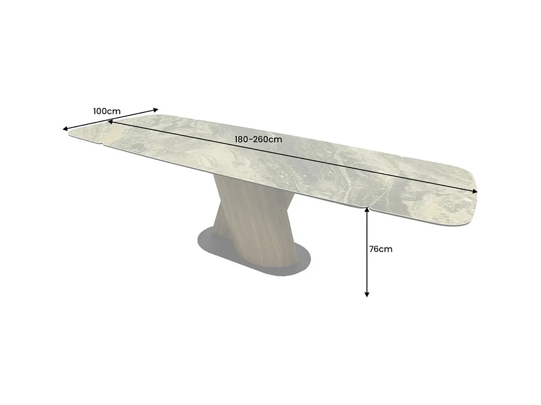 Table de salle à manger VORTEX – Extensible 180 à 260 cm – Plateau céramique aspect marbre beige – Pieds métal – Style moderne