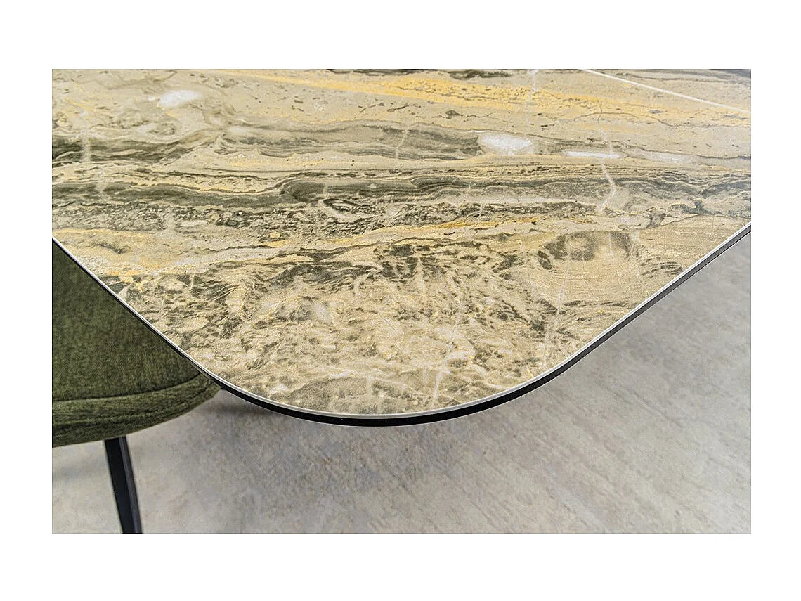 Table de salle à manger VORTEX – Extensible 180 à 260 cm – Plateau céramique aspect marbre beige – Pieds métal – Style moderne