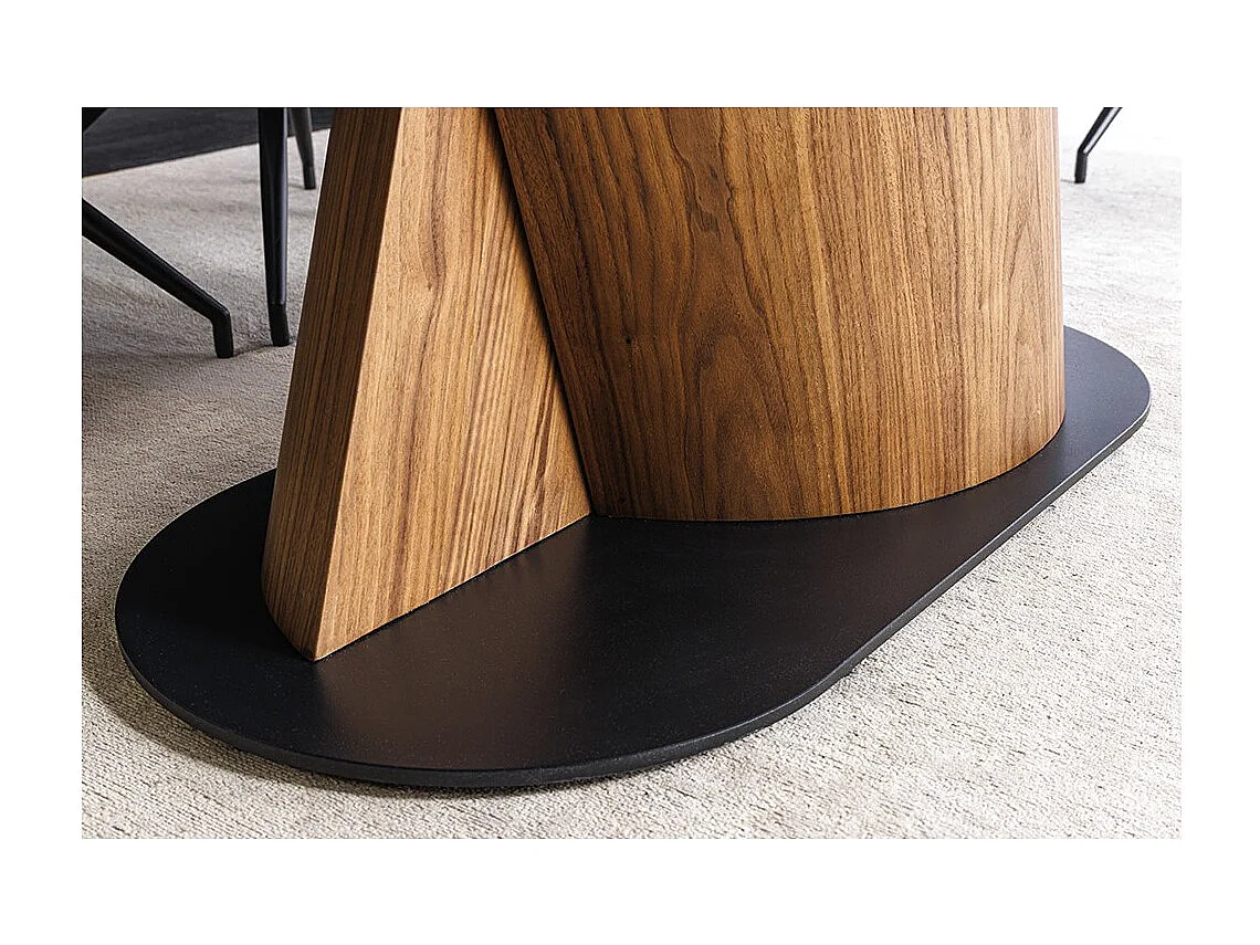 Table de salle à manger VORTEX – Extensible 180 à 260 cm – Plateau céramique aspect marbre beige – Pieds métal – Style moderne