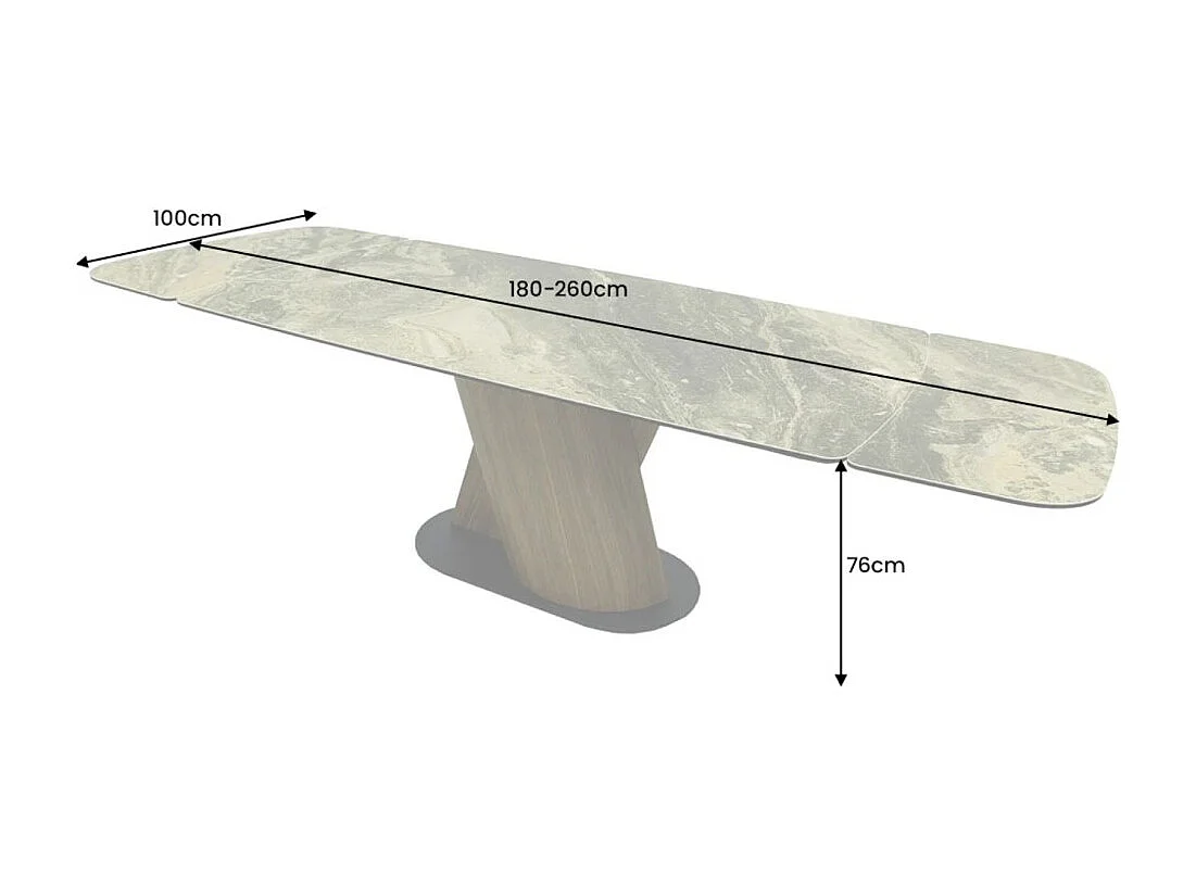 Table de salle à manger VORTEX – Extensible 180 à 260 cm – Plateau céramique aspect marbre beige – Pieds métal – Style moderne