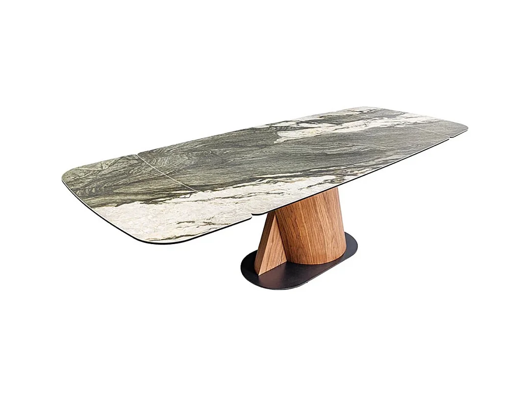 Table de salle à manger VORTEX – Extensible 180 à 260 cm – Plateau céramique aspect marbre gris – Pieds métal – Style moderne