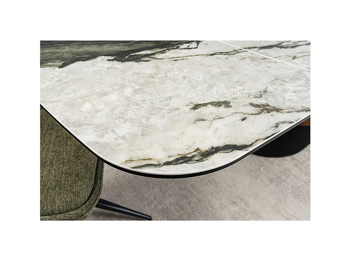 Table de salle à manger VORTEX – Extensible 180 à 260 cm – Plateau céramique aspect marbre gris – Pieds métal – Style moderne