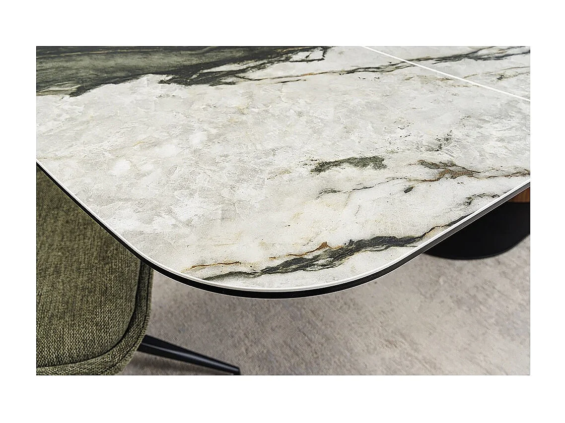 Table de salle à manger VORTEX – Extensible 180 à 260 cm – Plateau céramique aspect marbre gris – Pieds métal – Style moderne