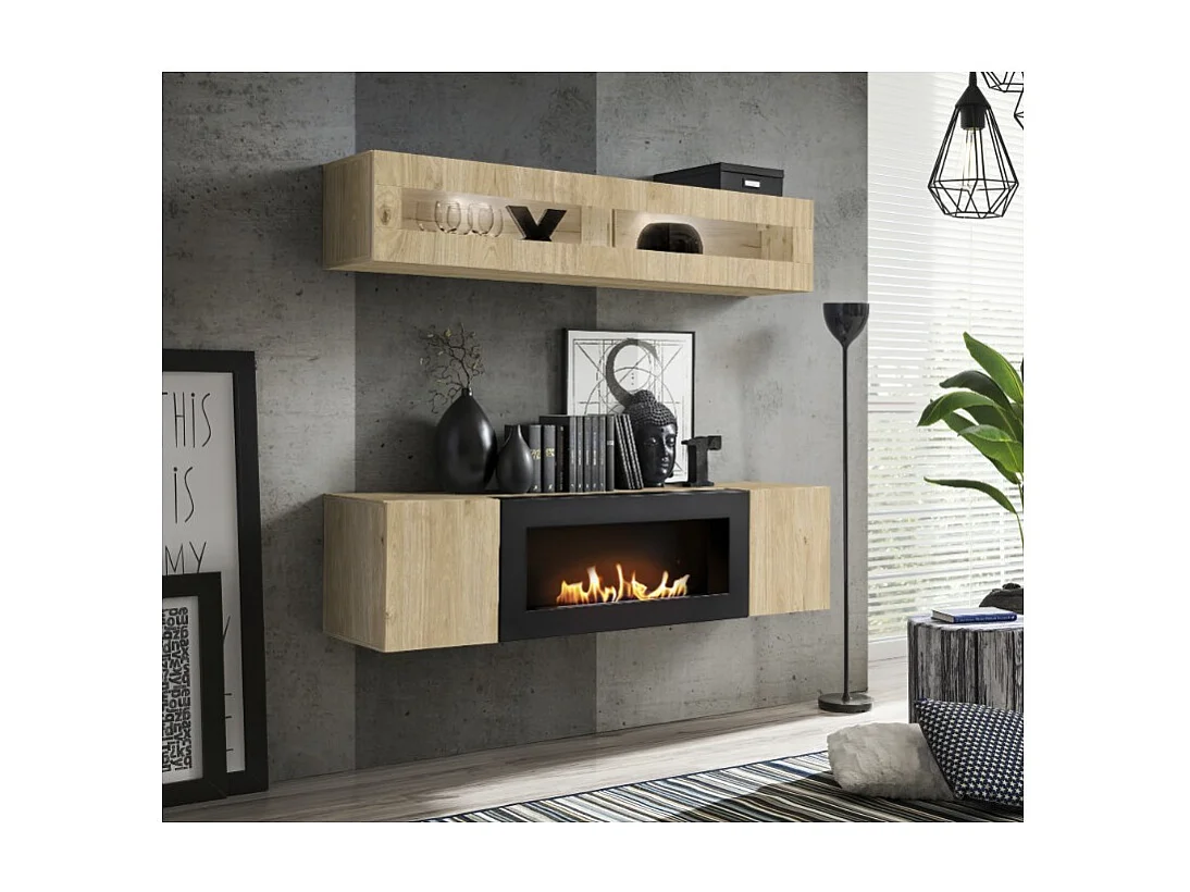 Vitrine FLY horizontale – 1 porte abattante avec LED – Chêne clair