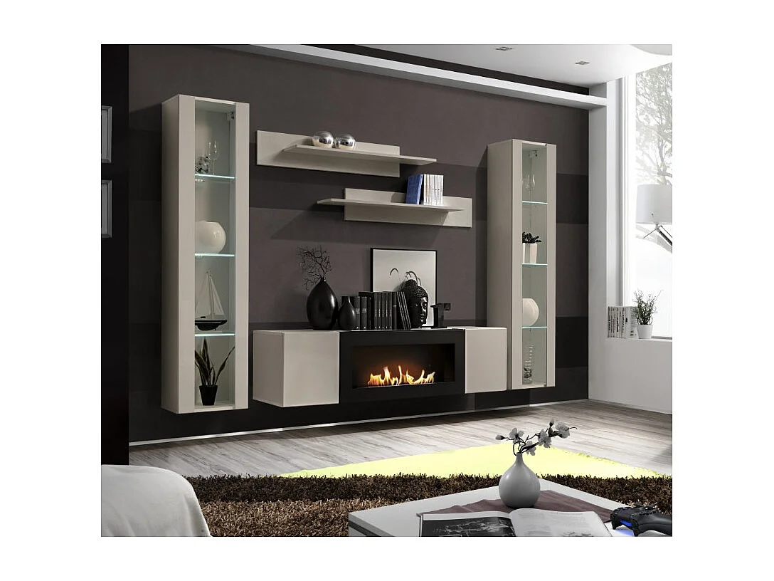 Vitrine FLY – Cachemire mat – 1 porte vitrée avec LED intégrée