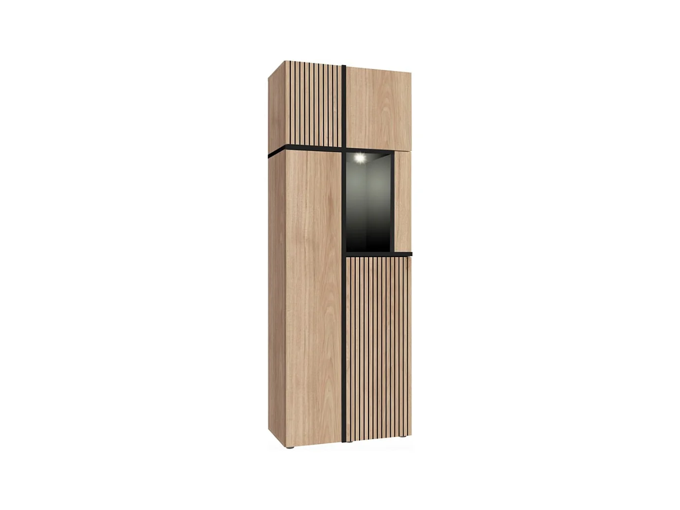 Vitrine CRISS – Bois et métal – Chêne clair et noir – Avec LED