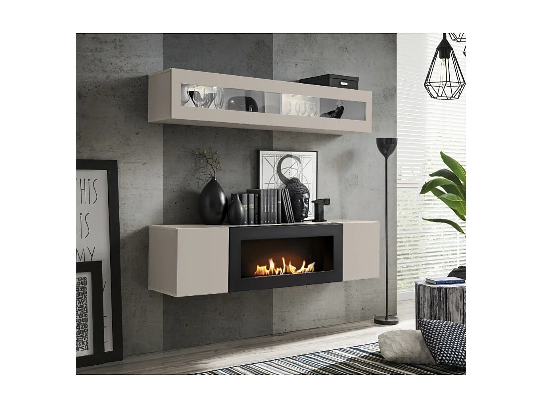 Vitrine horizontale FLY cachemire – 1 porte vitrée avec LED