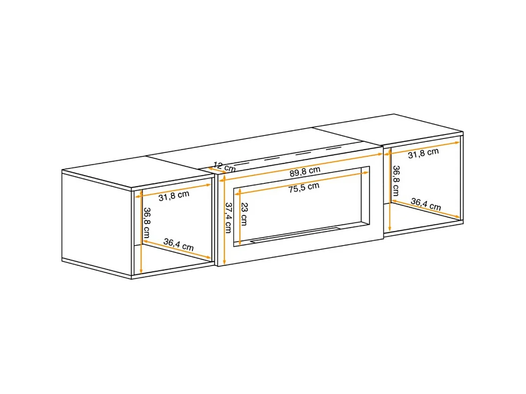 Meuble TV FLY cachemire – avec cheminée bio-éthanol intégrée
