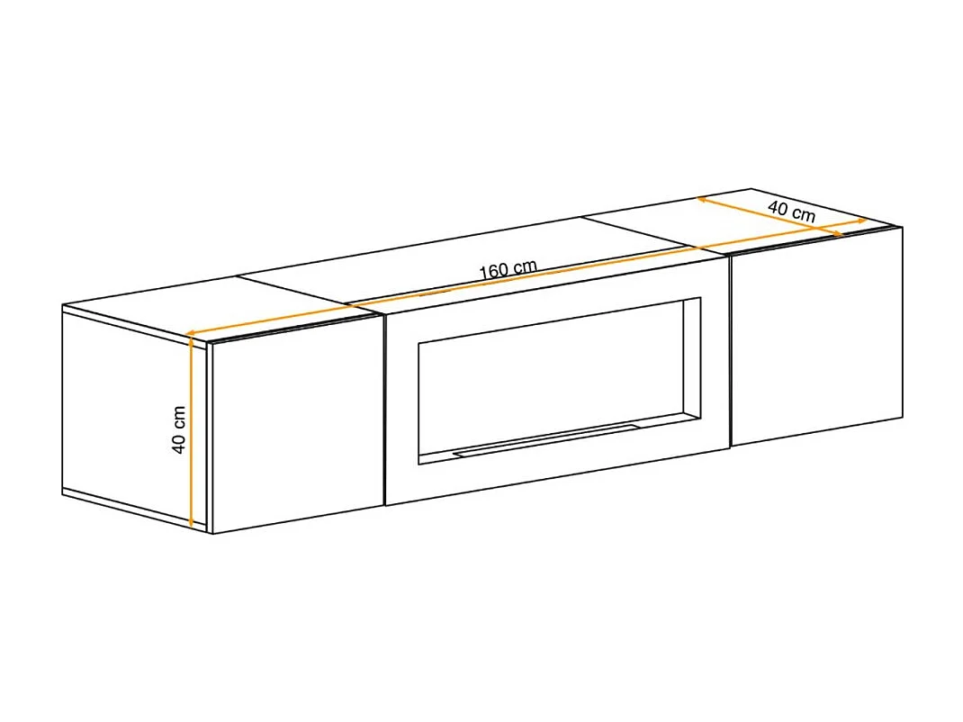 Meuble TV FLY cachemire – avec cheminée bio-éthanol intégrée