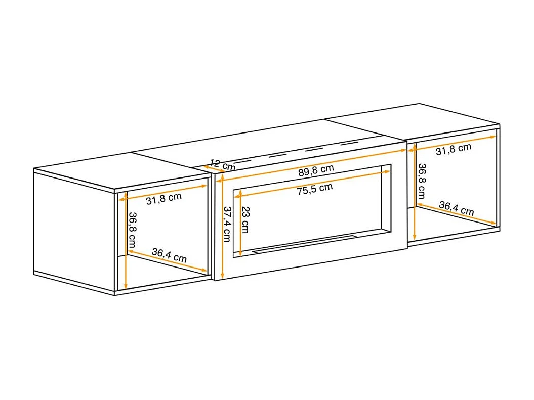 Meuble TV FLY cachemire – avec cheminée bio-éthanol intégrée