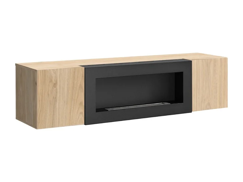 Meuble TV FLY – 2 portes + cheminée bio-éthanol intégrée – Chêne clair