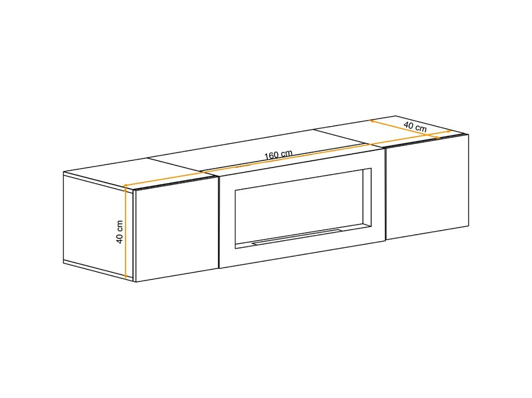Meuble TV FLY – 2 portes + cheminée bio-éthanol intégrée – Chêne clair