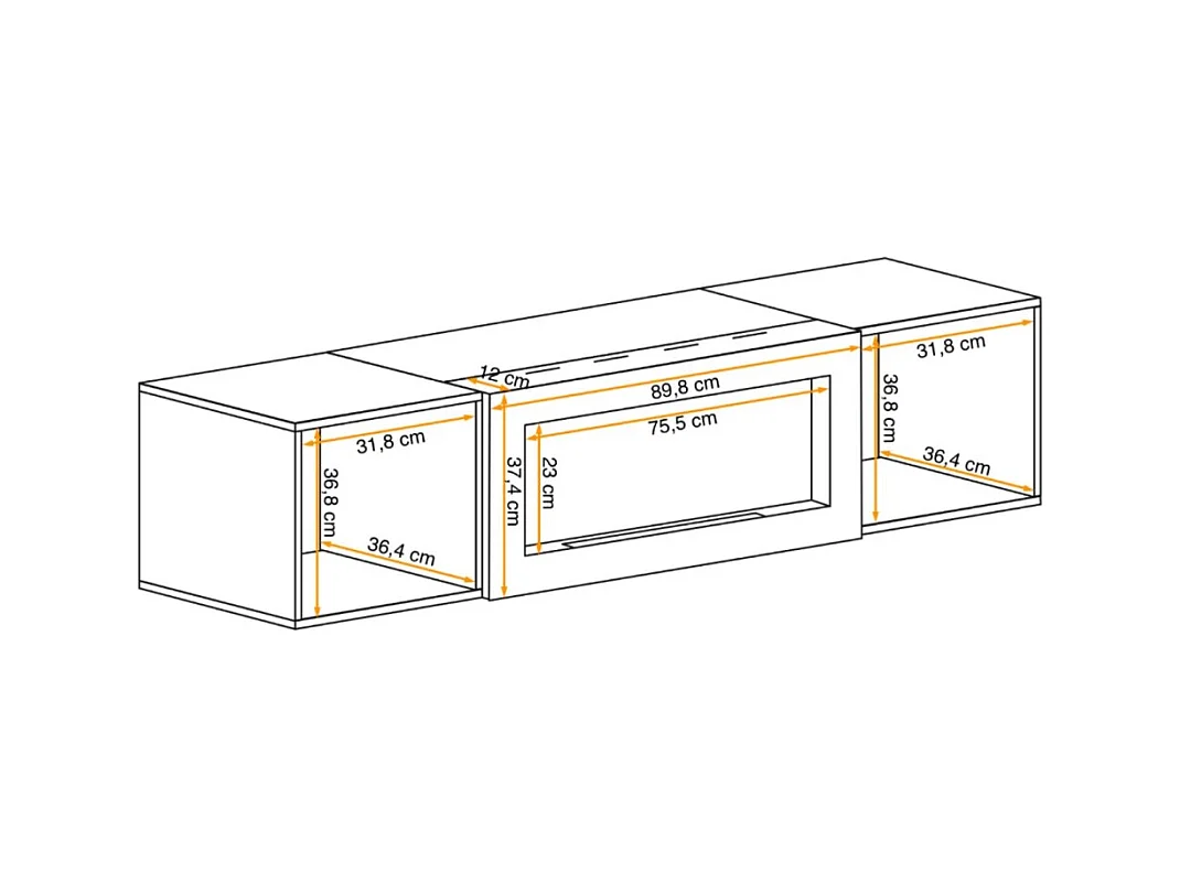 Meuble TV FLY – 2 portes + cheminée bio-éthanol intégrée – Chêne clair