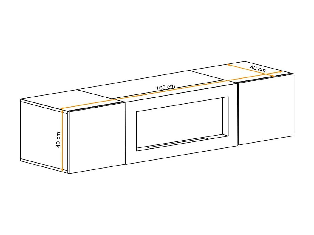 Meuble TV FLY – 2 portes + cheminée bio-éthanol intégrée – Chêne clair