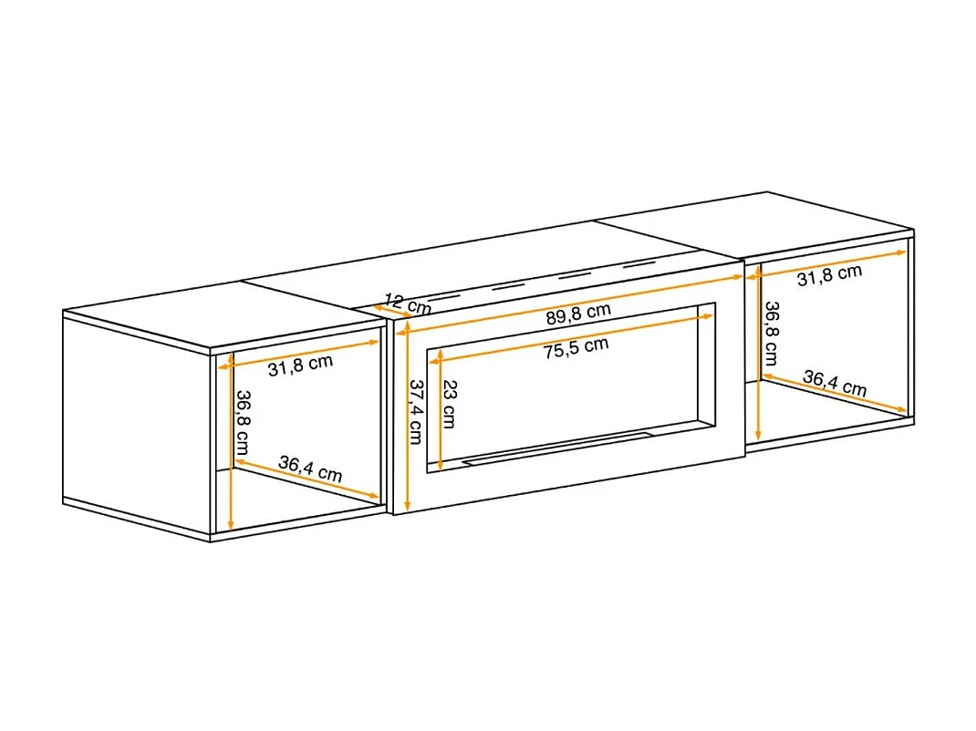 Meuble TV FLY – 2 portes + cheminée bio-éthanol intégrée – Chêne clair