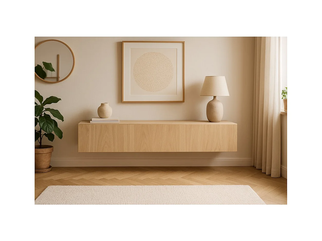 Meuble TV suspendu FLY 160 cm - Coloris chêne clair