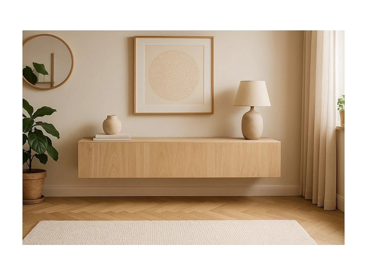 Meuble TV suspendu FLY 160 cm - Coloris chêne clair