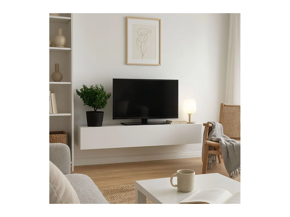 Meuble TV FLY – Cachemire mat – 3 niches fermées avec abattant