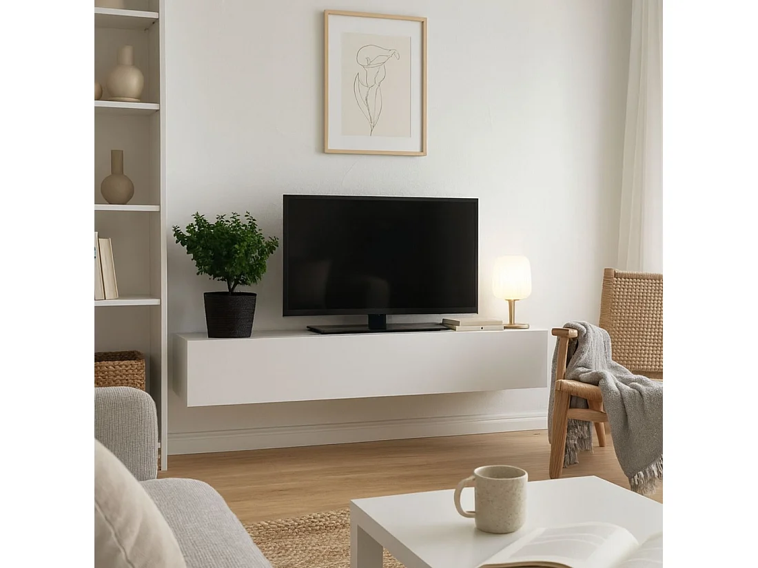 Meuble TV FLY – Cachemire mat – 3 niches fermées avec abattant