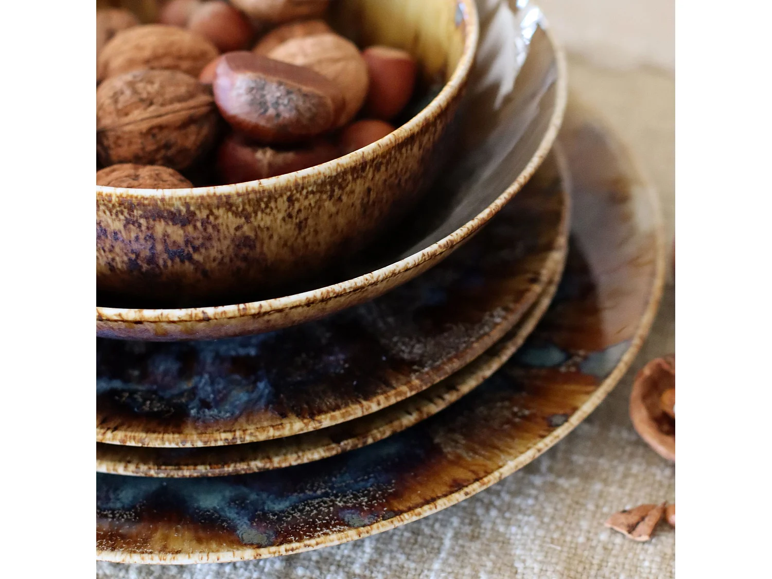 Novastyl - Lot 48 Assiettes Volcano En Porcelaine Marron