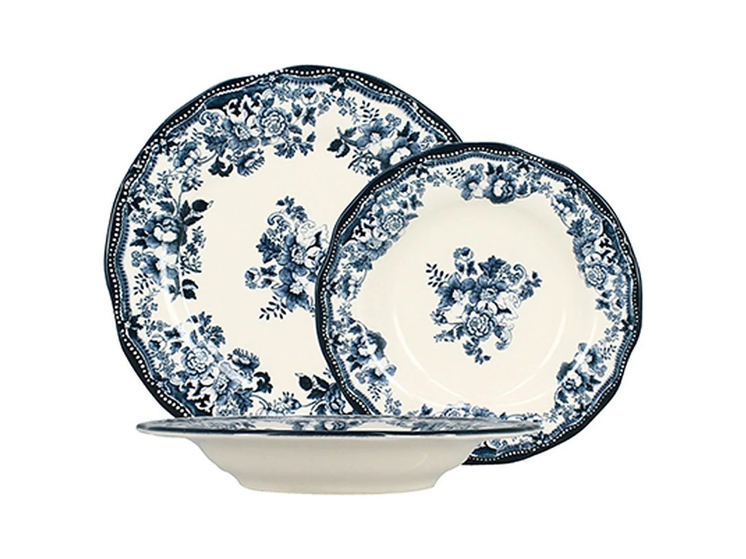Novastyl - Lot 36 Assiettes Faustine En Porcelaine Blanche Et Bleue