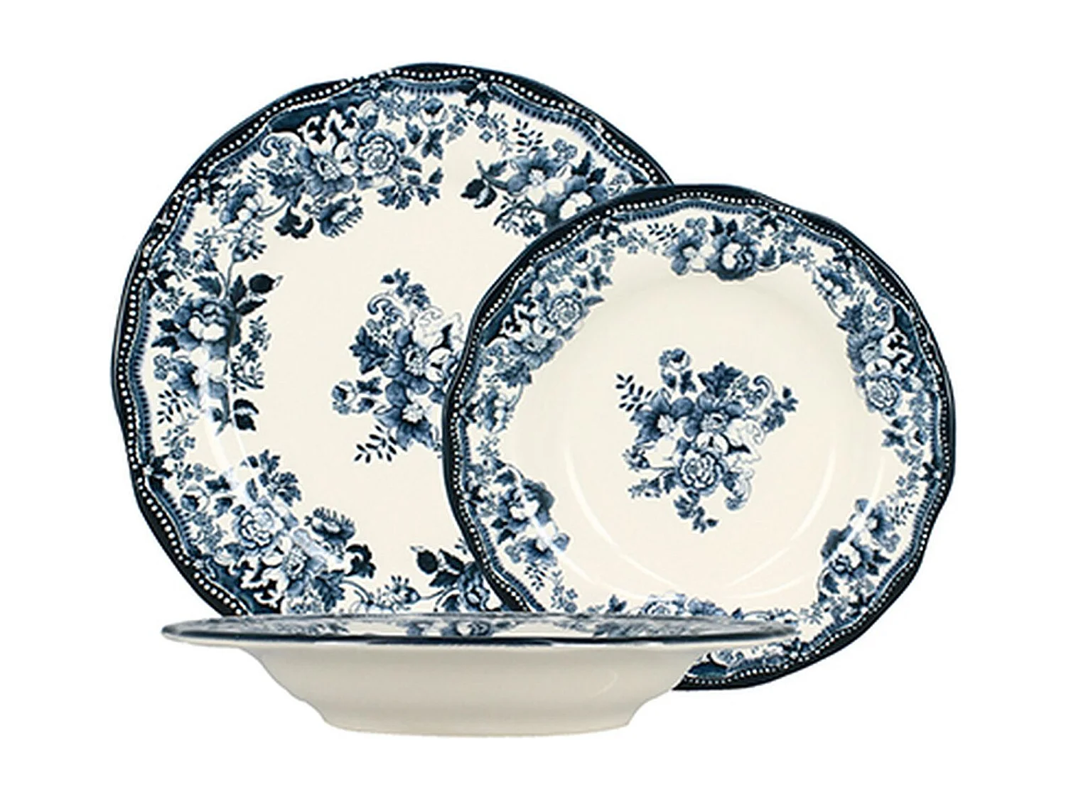 Novastyl - Lot 36 Assiettes Faustine En Porcelaine Blanche Et Bleue