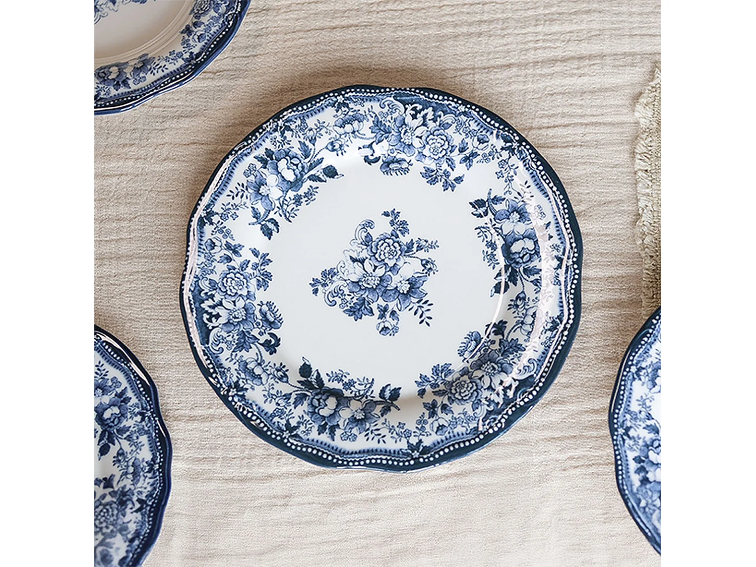 Novastyl - Lot 36 Assiettes Faustine En Porcelaine Blanche Et Bleue