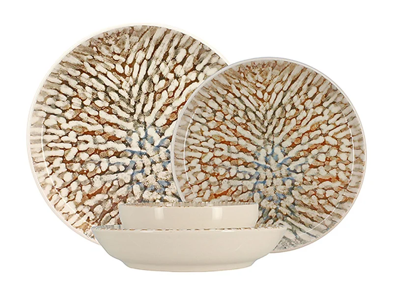 Novastyl - Lot 48 Assiettes Ambre En Gres Marron Et Beige