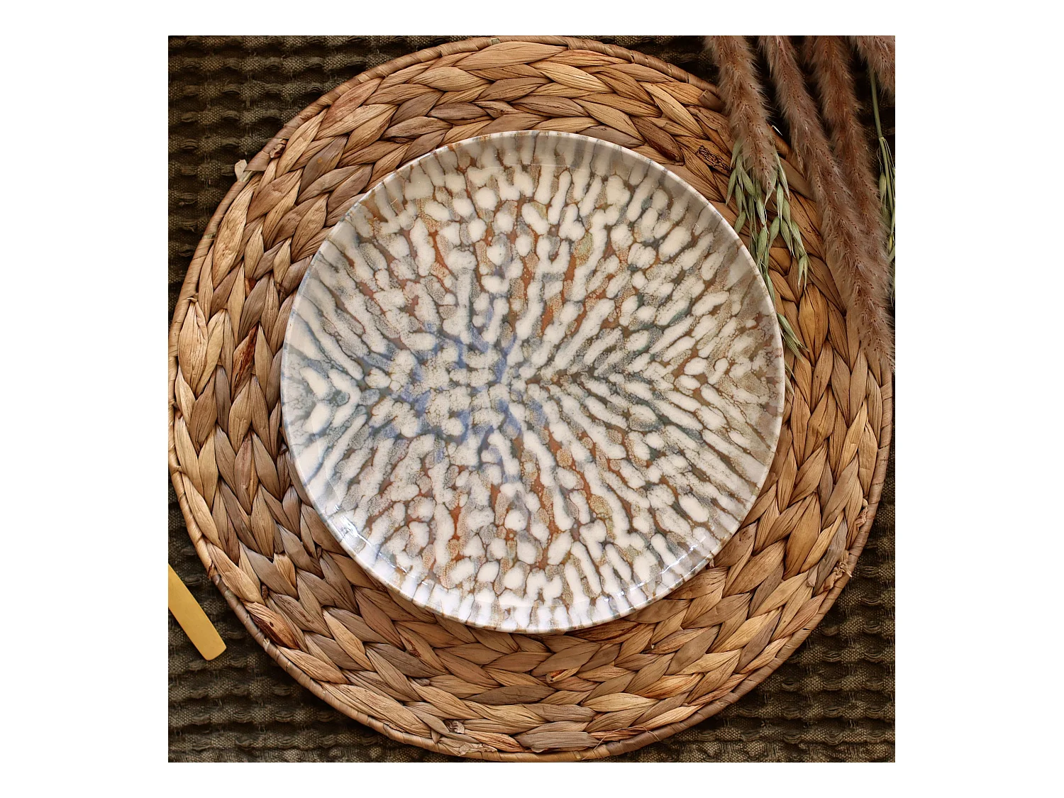 Novastyl - Lot 48 Assiettes Ambre En Gres Marron Et Beige