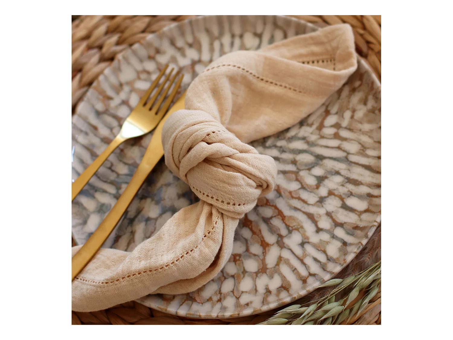Novastyl - Lot 48 Assiettes Ambre En Gres Marron Et Beige