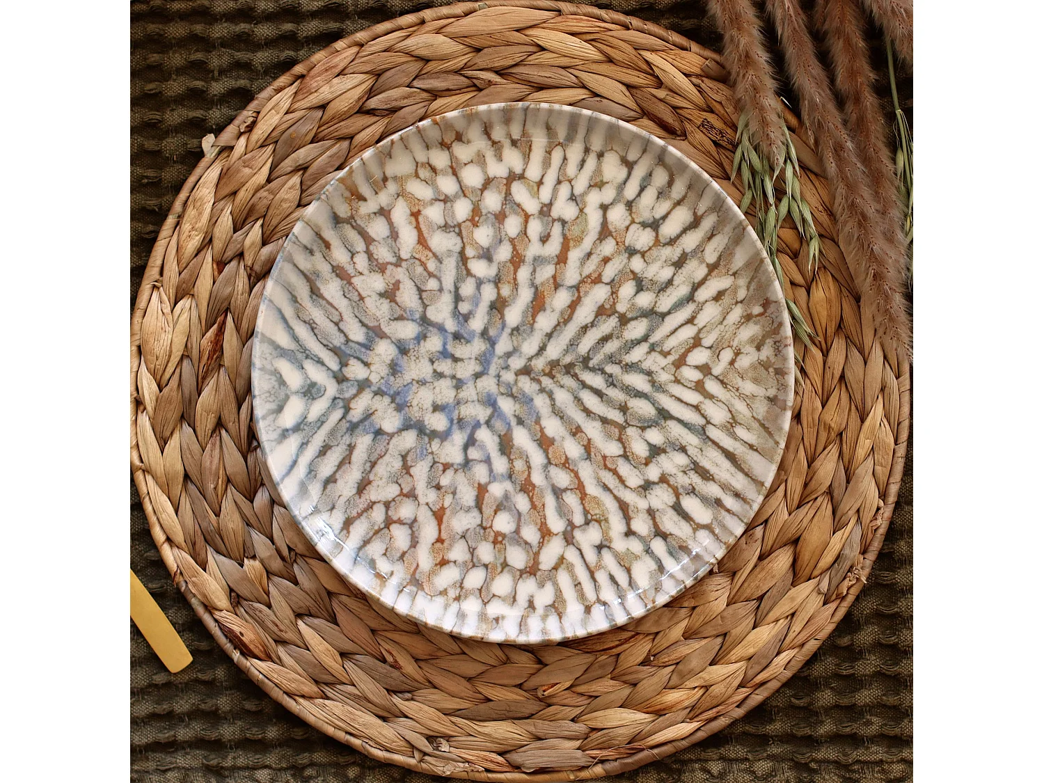 Novastyl - Lot 48 Assiettes Ambre En Gres Marron Et Beige