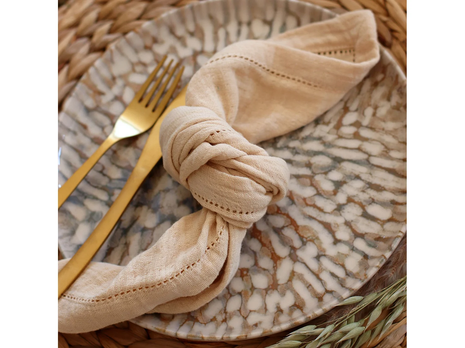 Novastyl - Lot 48 Assiettes Ambre En Gres Marron Et Beige