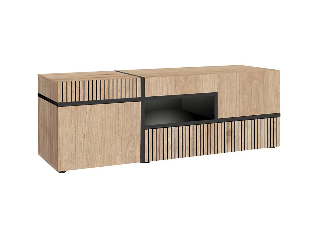 Meuble TV CRISS – 2 portes, 1 tiroir, LED – Chêne clair et noir