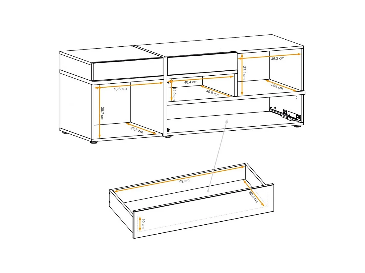 Meuble TV CRISS – 2 portes, 1 tiroir, LED – Chêne clair et noir