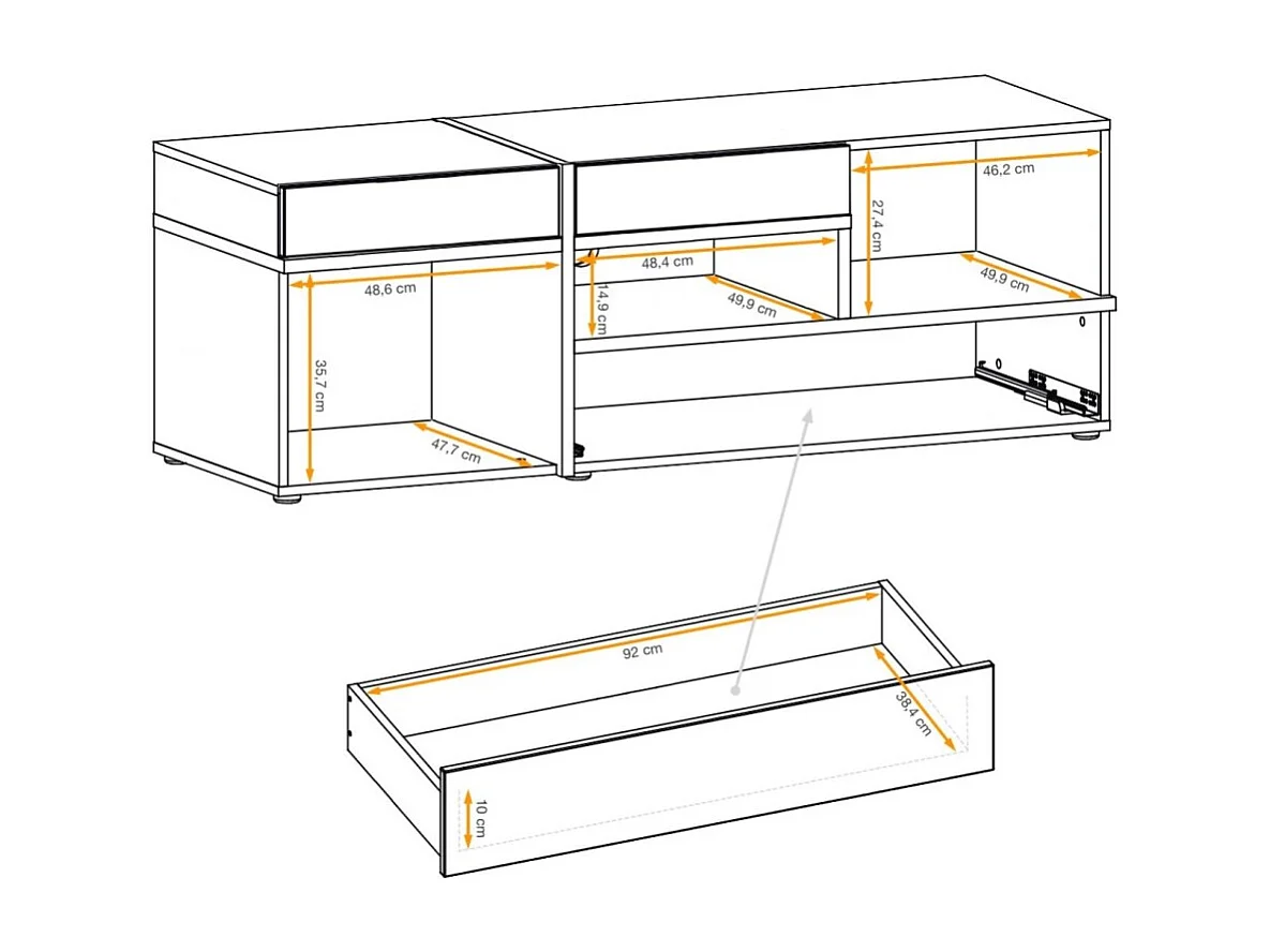 Meuble TV CRISS – 2 portes, 1 tiroir, LED – Chêne clair et noir