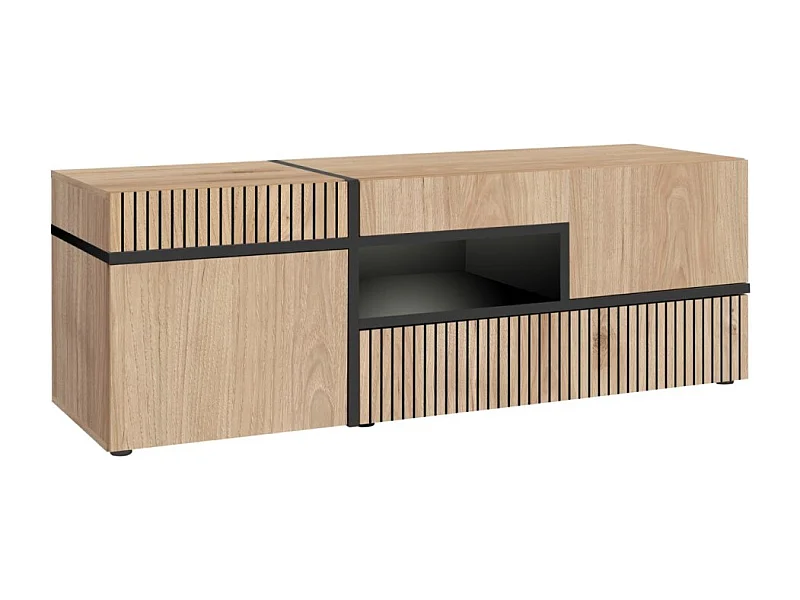 Meuble TV CRISS – 2 portes, 1 tiroir, LED – Chêne clair et noir