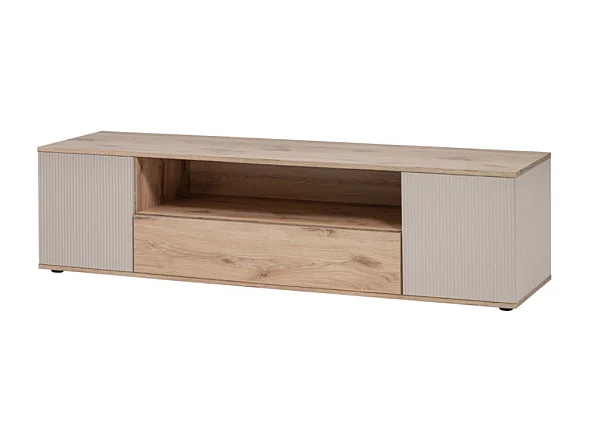 Ensemble salon complet ERINA – Buffet bas, Buffet haut, Vitrine, Meuble TV, Étagère murale – Chêne clair et beige