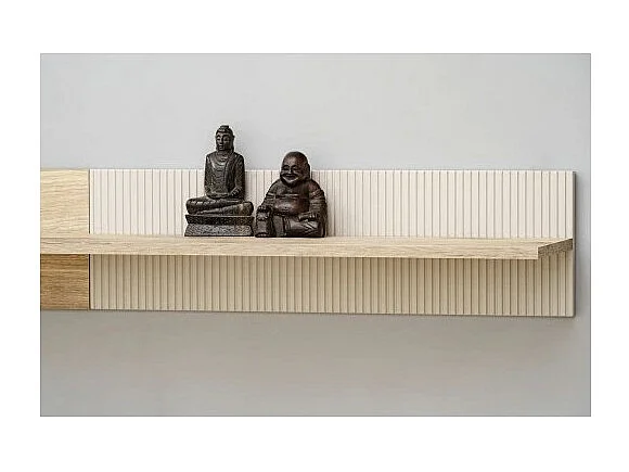 Ensemble salon complet ERINA – Buffet bas, Buffet haut, Vitrine, Meuble TV, Étagère murale – Chêne clair et beige